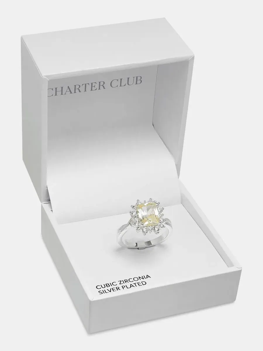 Кольцо с изумрудной огранкой, кубический цирконий Charter Club — изображение 3 из 3, оттенок серебряный