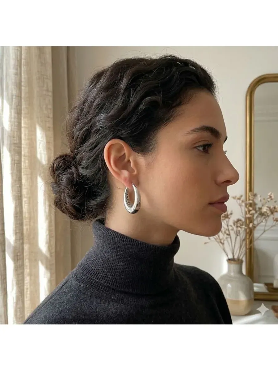 Серьги-кольца с полированной поверхностью, Timeless Puffed Polished Hoop Earrings Simona — изображение 2 из 3