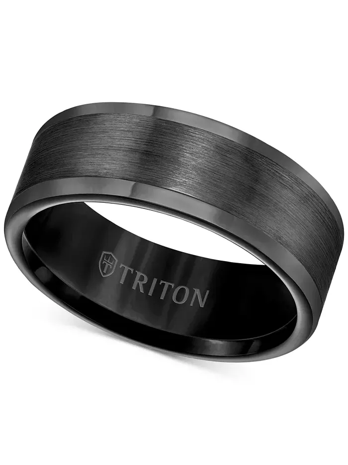 Мужское обручальное кольцо 8 мм из белого или черного вольфрама Triton — изображение 1 из 3, оттенок черный