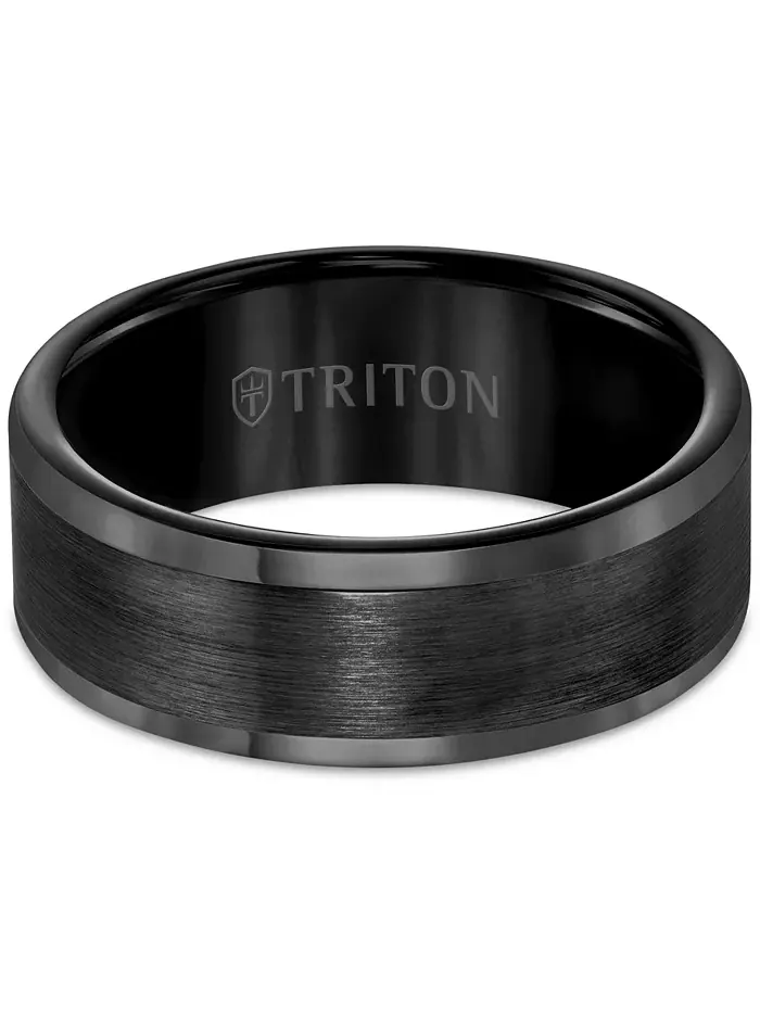 Мужское обручальное кольцо 8 мм из белого или черного вольфрама Triton — изображение 2 из 3, оттенок черный