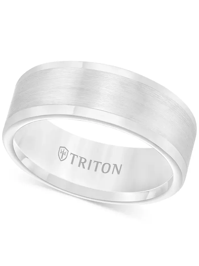 Мужское обручальное кольцо 8 мм из белого или черного вольфрама Triton — белый
