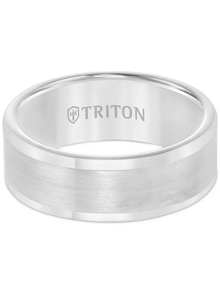 Мужское обручальное кольцо 8 мм из белого или черного вольфрама Triton — изображение 2 из 2, оттенок белый