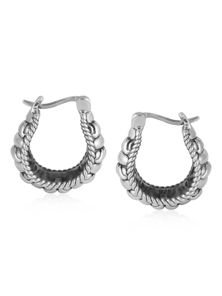 Серьги-кольца из стерлингового серебра с дизайном в виде веревки American West Jewelry — изображение 3 из 5