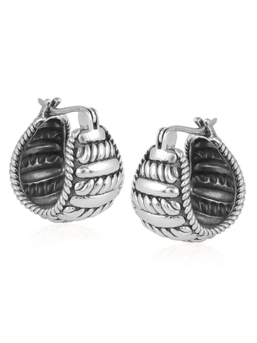 Серьги-кольца из стерлингового серебра с дизайном в виде веревки American West Jewelry — изображение 5 из 5