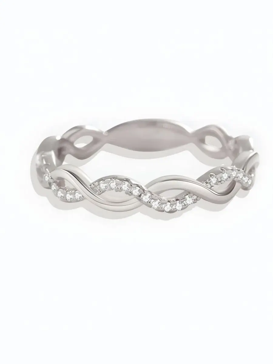 Изящное кольцо Dainty Pave Twist Stacking Ring в стиле "наложение камней" Mint & Lily — серебристый
