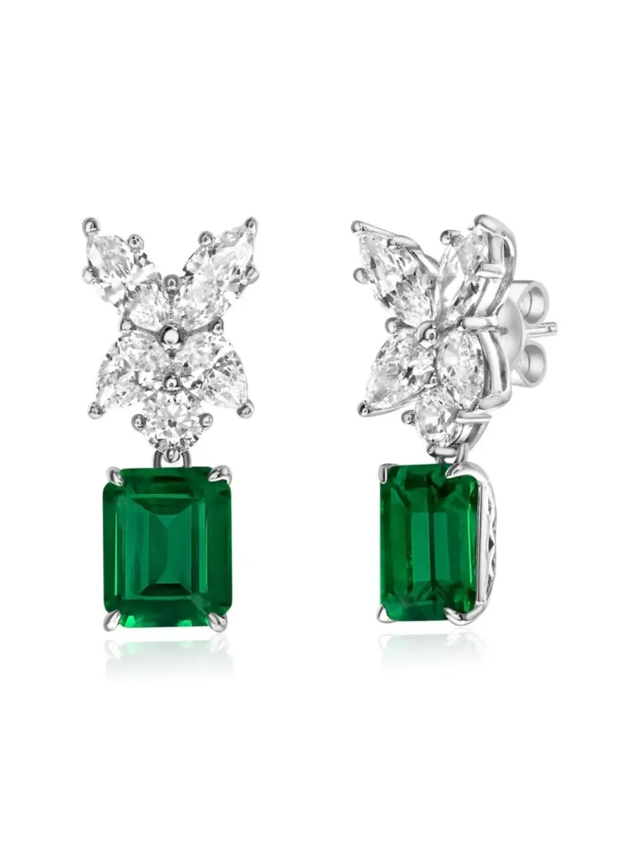 Серьги-подвески Suzy Levian Gala Collection из стерлингового серебра с крупными кубическими — зеленый