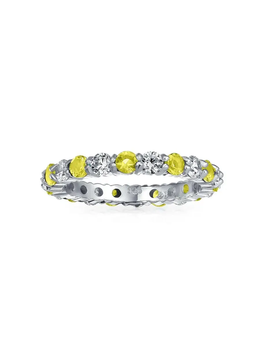 Кольцо из серебра с фианитами, 3 мм Bling Jewelry — изображение 2 из 4, оттенок светлый желтый