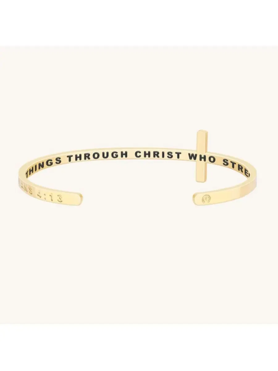 Браслет-манжета с надписью Romans 12:12, бренд Mantra — изображение 1 из 4, оттенок желтый золотистый