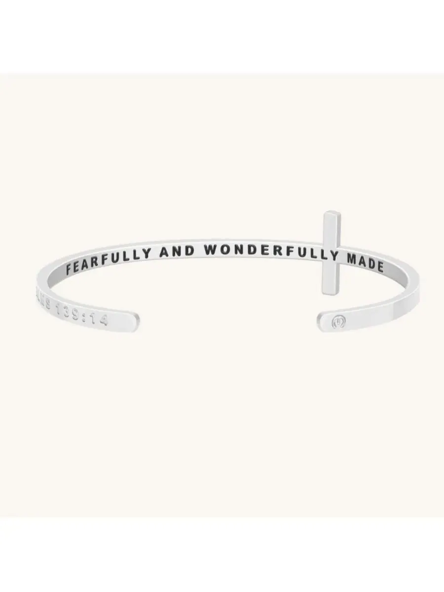 Браслет-манжета с надписью The Cross Bracelet, Romans 12:12 Mantra — изображение 1 из 4, оттенок серебристый