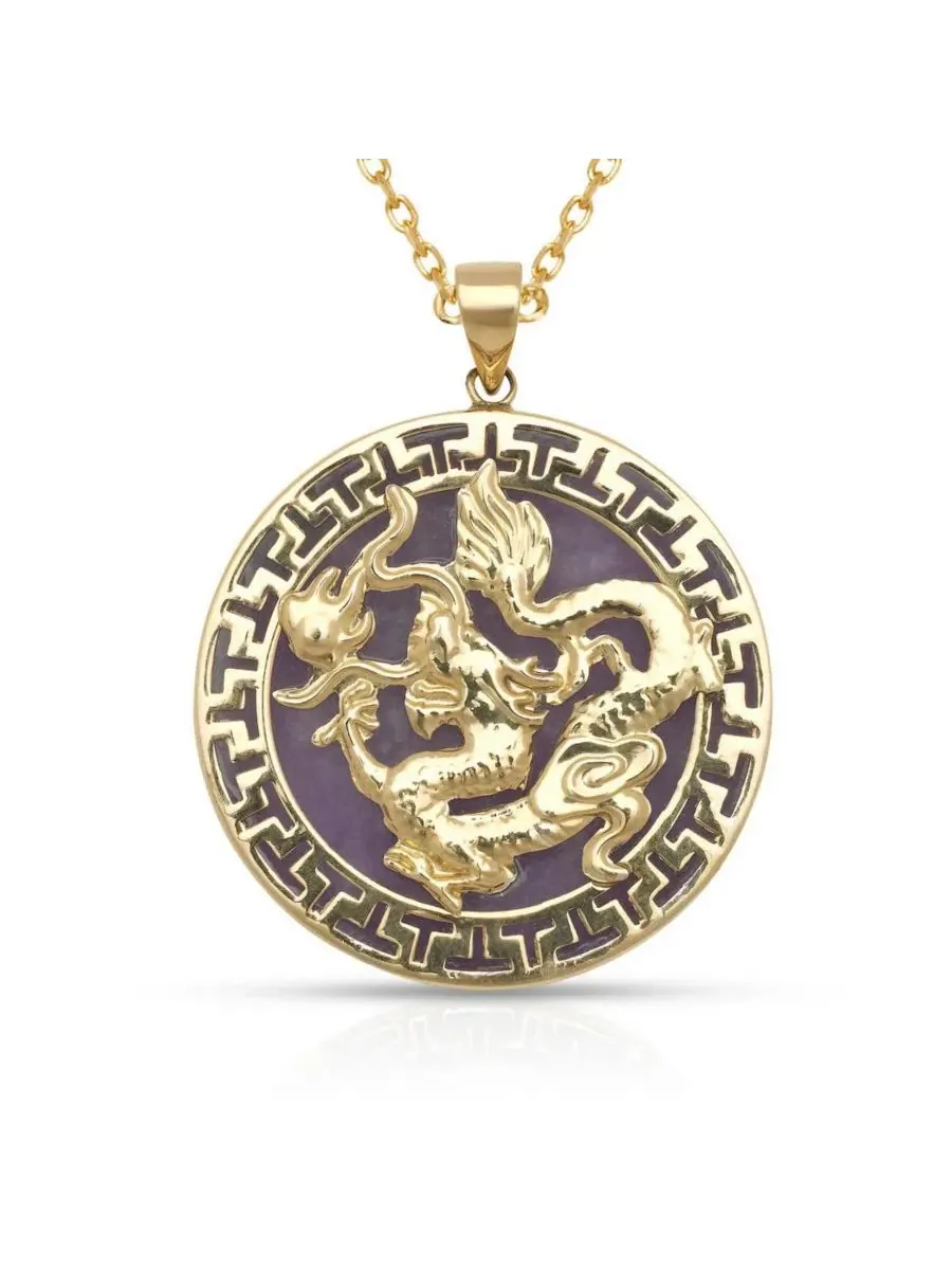 Подвеска-круг из желтого золота 14к с драконом и греческим ключом Curata Jewelry — изображение 1 из 6, оттенок фиолетовый
