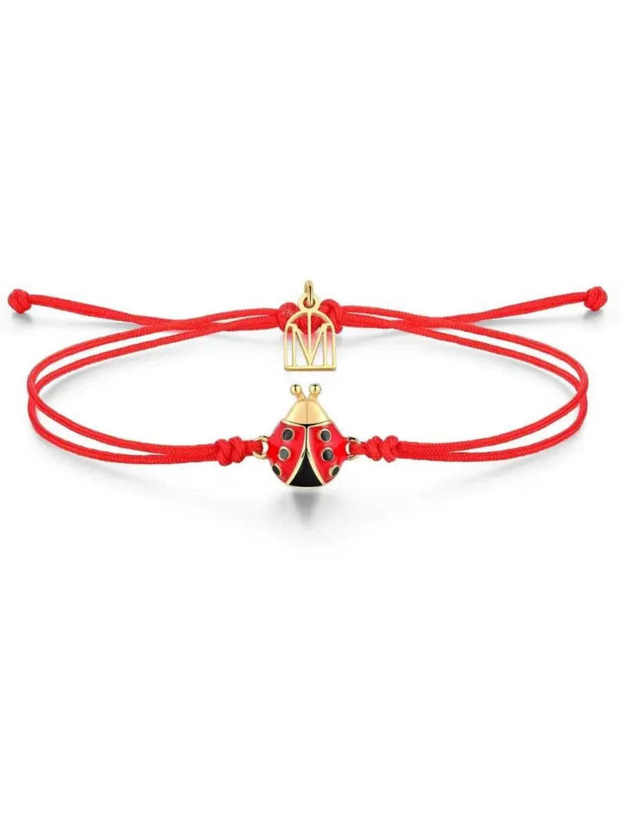 Браслет с талисманом-божьей коровкой Ladybug - Thread of Blessings Mantra — золотистый