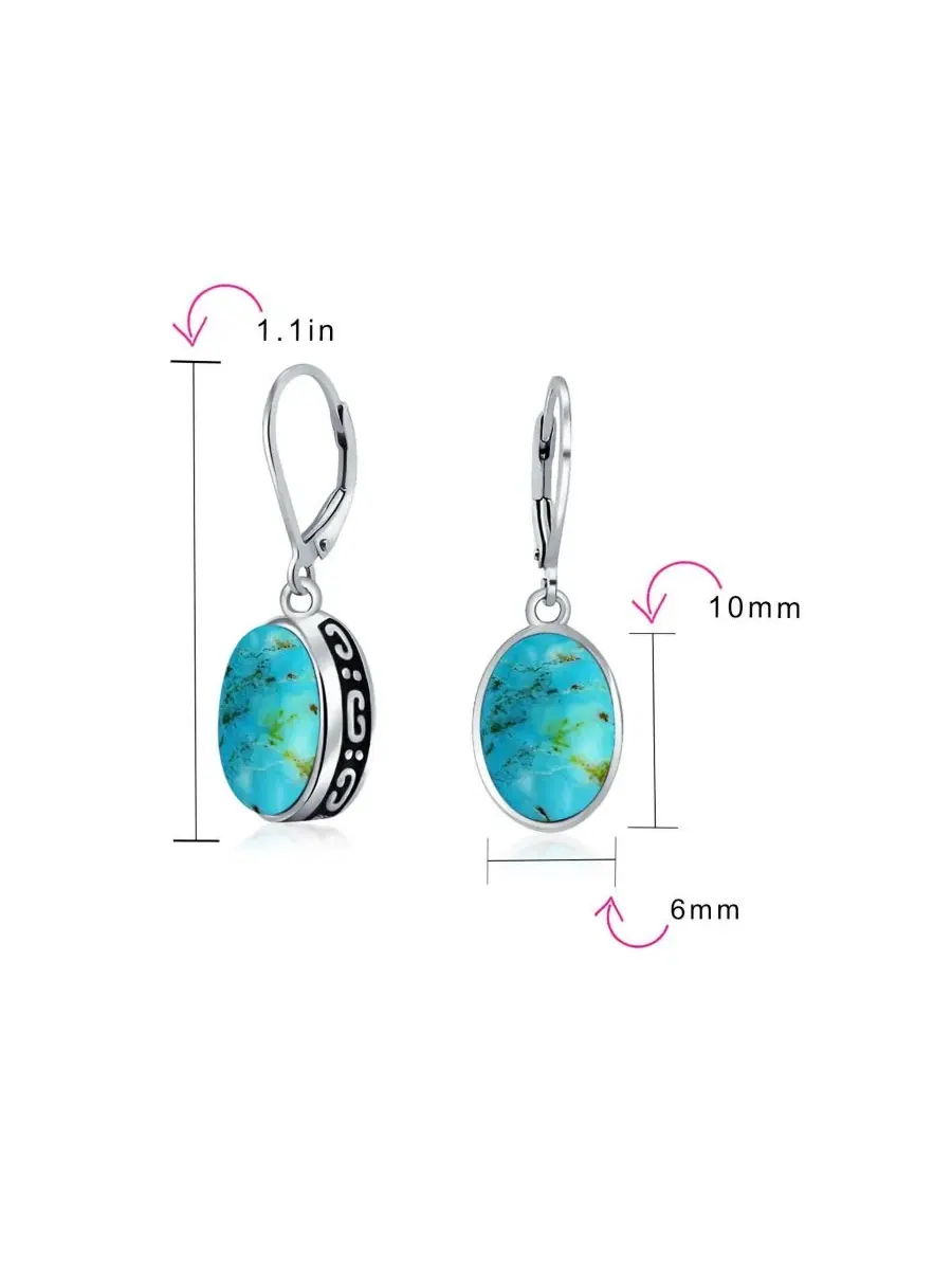 Серьги-подвески из стерлингового серебра с бирюзой овальной формы, 3.2 CTW Bling Jewelry — изображение 3 из 4