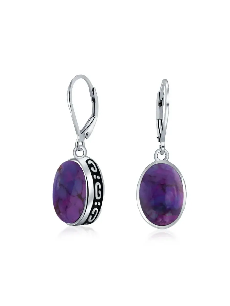 Серьги-подвески из стерлингового серебра с бирюзой овальной формы Purple Turquoise Bling Jewelry — изображение 1 из 4
