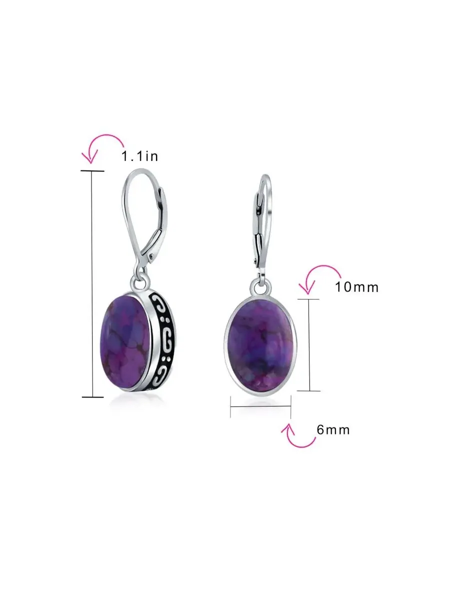 Серьги-подвески из стерлингового серебра с бирюзой овальной формы Purple Turquoise Bling Jewelry — изображение 3 из 4