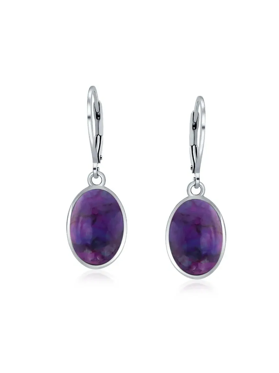 Серьги-подвески из стерлингового серебра с бирюзой овальной формы Purple Turquoise Bling Jewelry — изображение 4 из 4