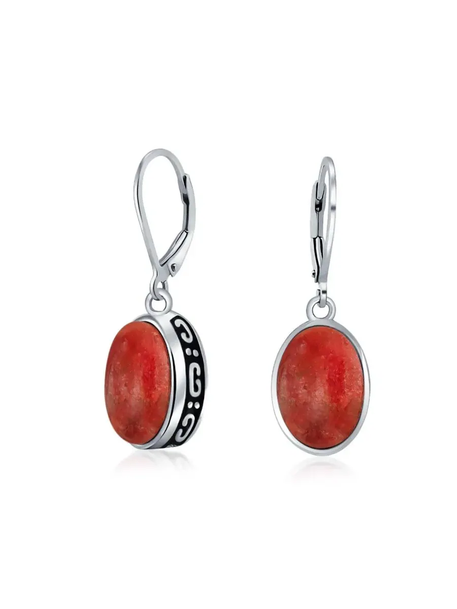 Серьги-подвески из стерлингового серебра с овальным камнем, модель Oval Dome Drop Bling Jewelry — изображение 1 из 4