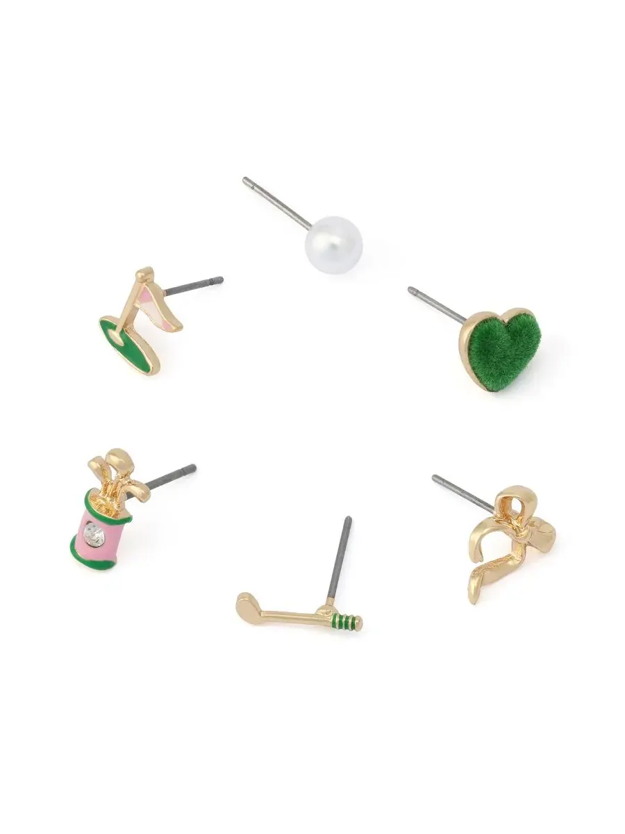 Серьги-пусеты с гольф-мотивами, 6 шт, Faux Stone Golf Betsey Johnson — изображение 3 из 4, оттенок зеленый