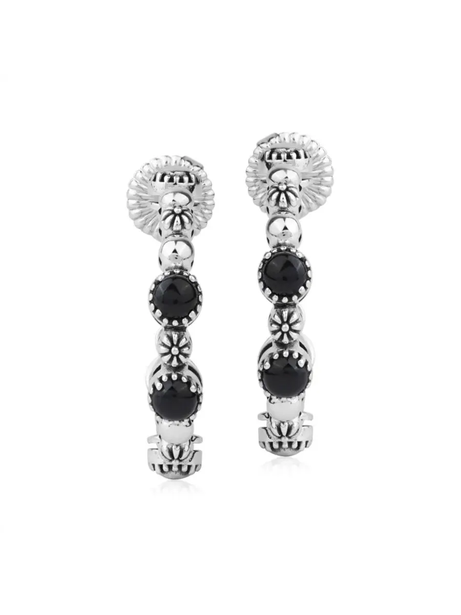 Серьги-конго из стерлингового серебра с агатом, модель Concha Hoop American West Jewelry — мульти