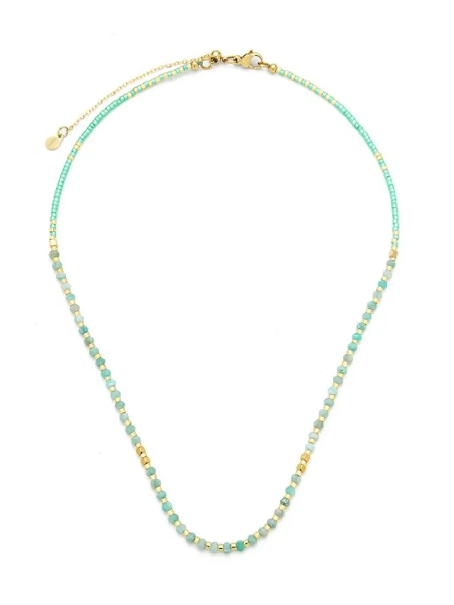 Колье с бусинами Miyuki и геммами, модель Lumira Mini Kamaria, Amazonite