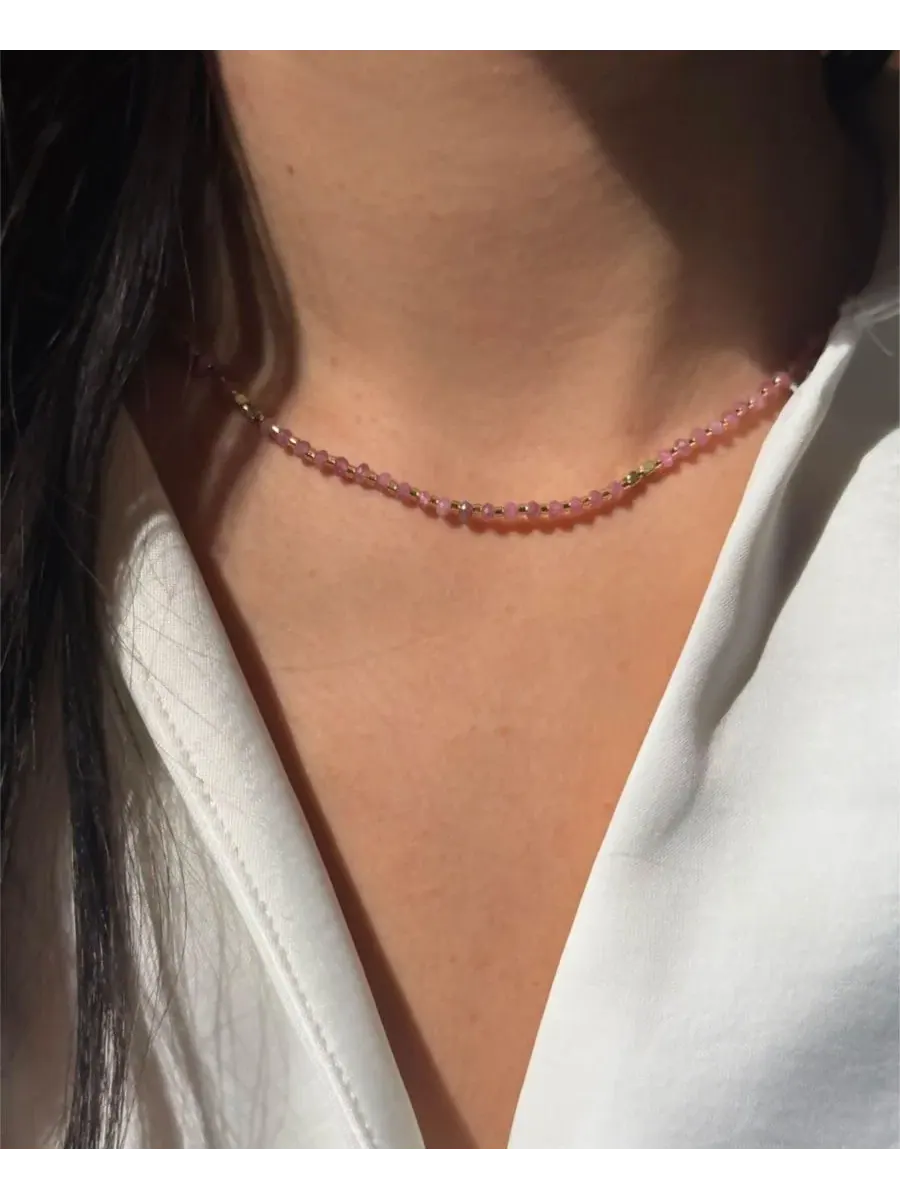 Колье с подвеской из розового турмалина Lumira Mini Beaded Gemstone Necklace Kamaria — изображение 2 из 5, оттенок розовый