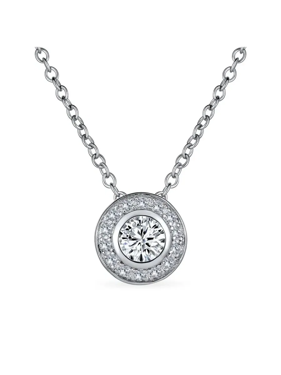 Кулон с подвеской из стерлингового серебра с цирконием Classic Art Deco Style CZ Halo Circle