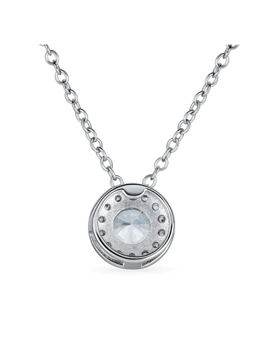 Кулон с подвеской из стерлингового серебра с цирконием Classic Art Deco Style CZ Halo Circle — изображение 2 из 4