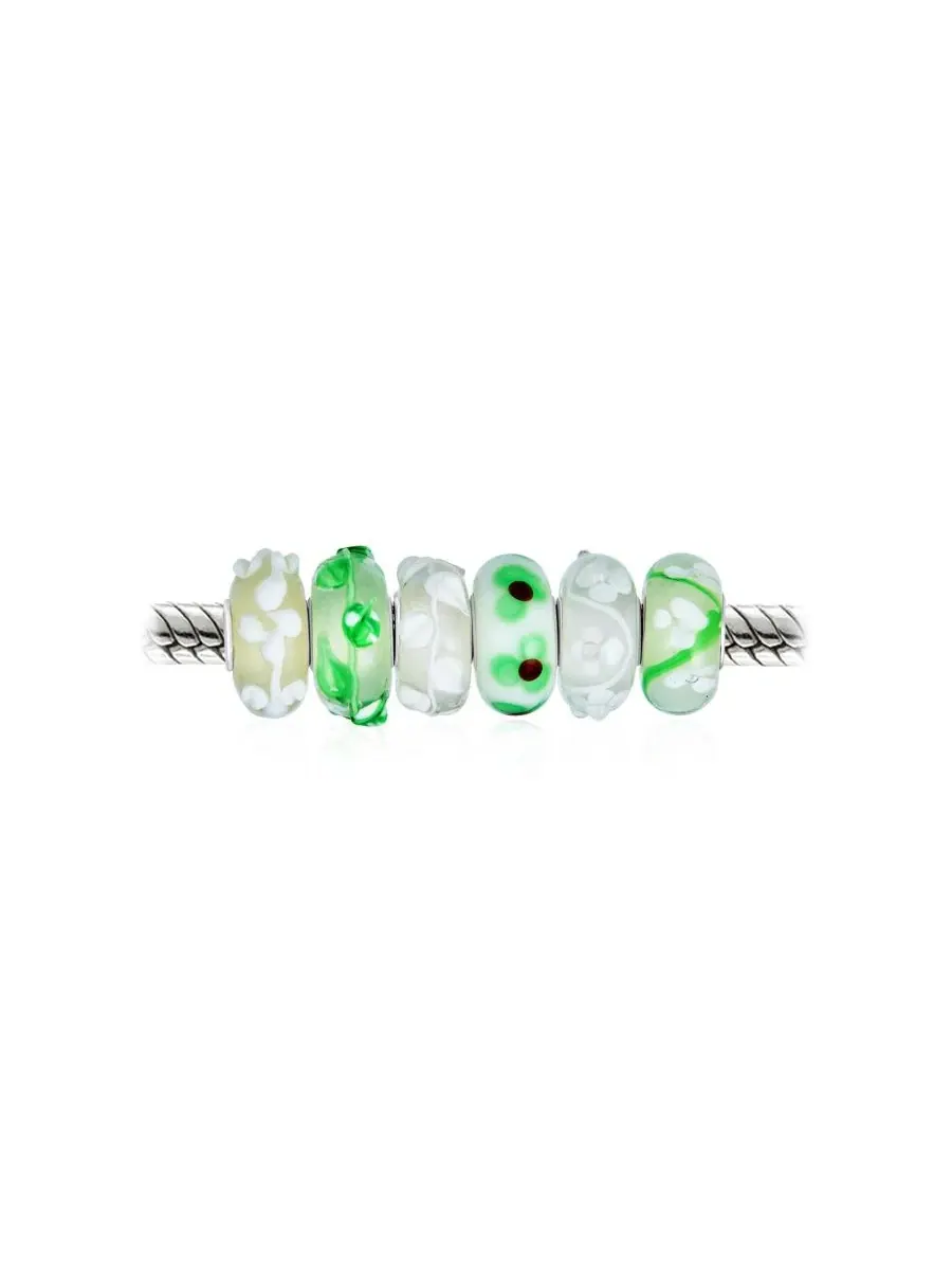 Набор из 6 бусин из муранского стекла с серебряной сердцевиной Bling Jewelry — изображение 2 из 4, оттенок белый