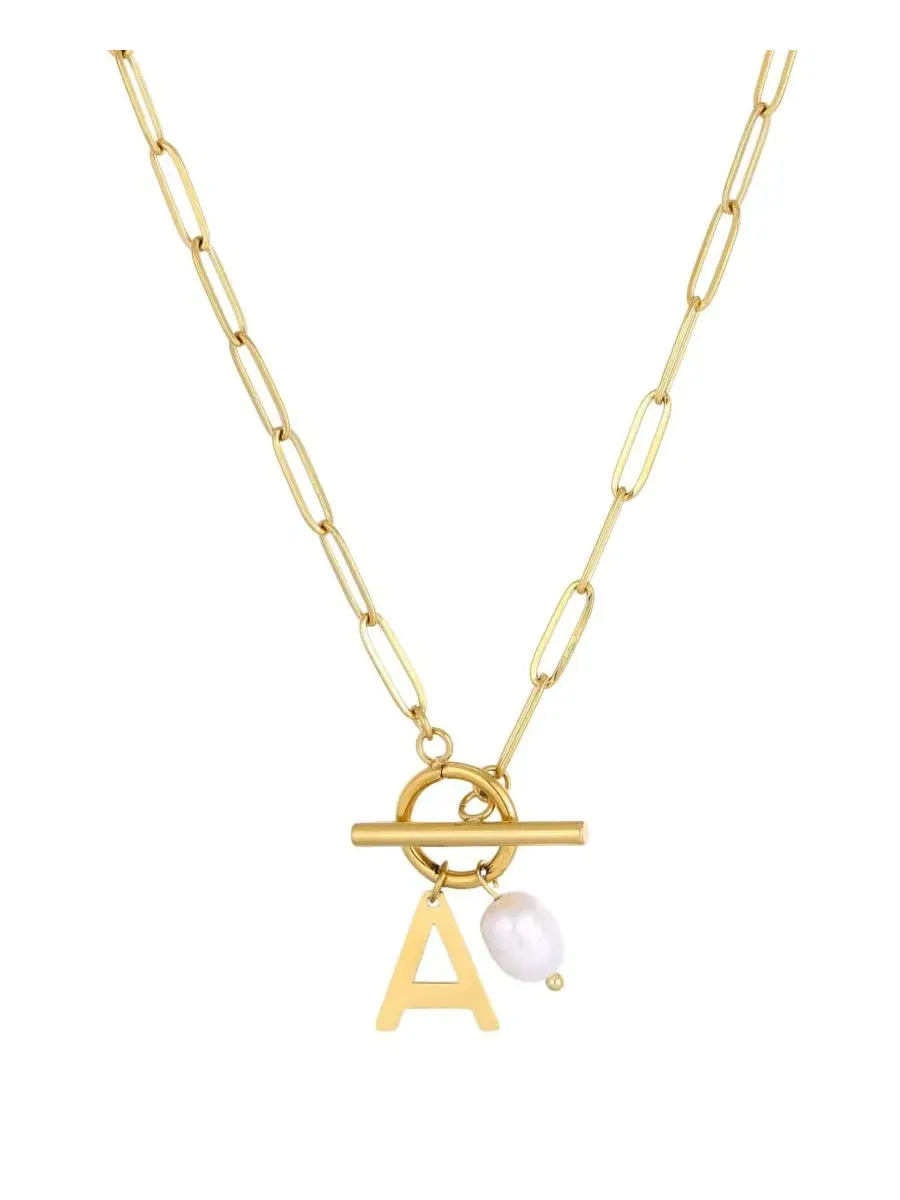 Колье с жемчугом и инициалом, 18k золотое покрытие ADORNIA — изображение 1 из 3, оттенок белый