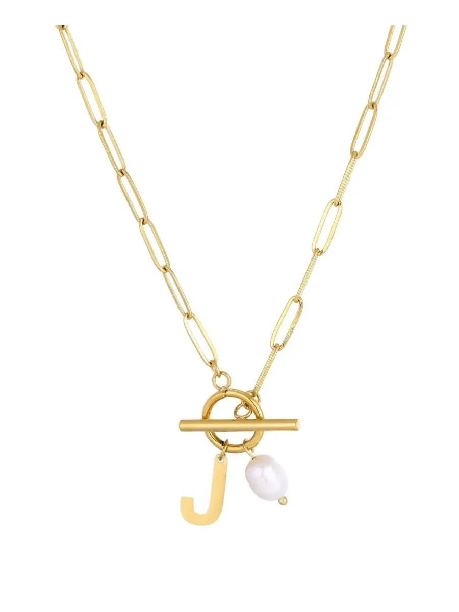 Колье с жемчугом и буквой-подвеской, 18k позолота ADORNIA