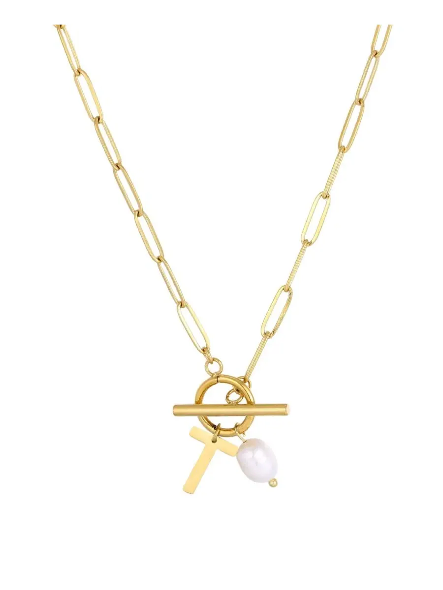 Колье с жемчугом и инициалом 18K позолота ADORNIA — изображение 1 из 1, оттенок белый