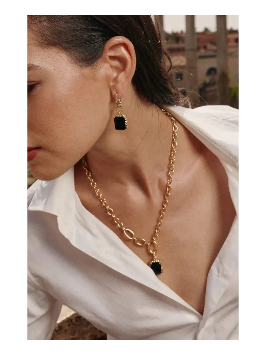 Серьги-подвески с кристаллами Lava RETRO CHIC — изображение 3 из 5, оттенок золотистый черный