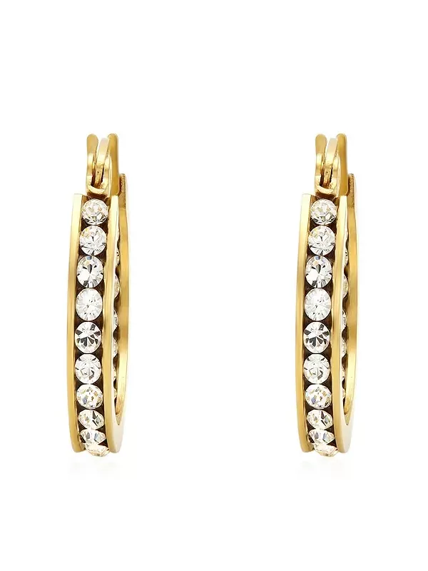 Женские серьги-кольца из нержавеющей стали, украшенные кристаллами Swarovski Steeltime — изображение 2 из 3, оттенок золото