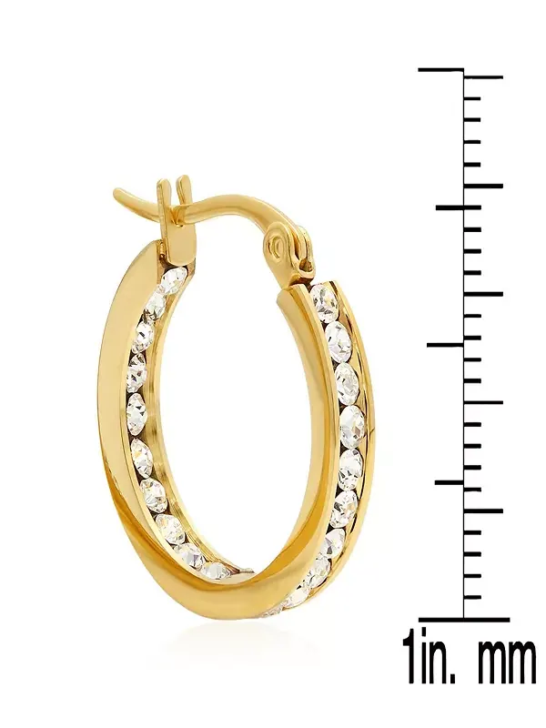 Женские серьги-кольца из нержавеющей стали, украшенные кристаллами Swarovski Steeltime — изображение 3 из 3, оттенок золото