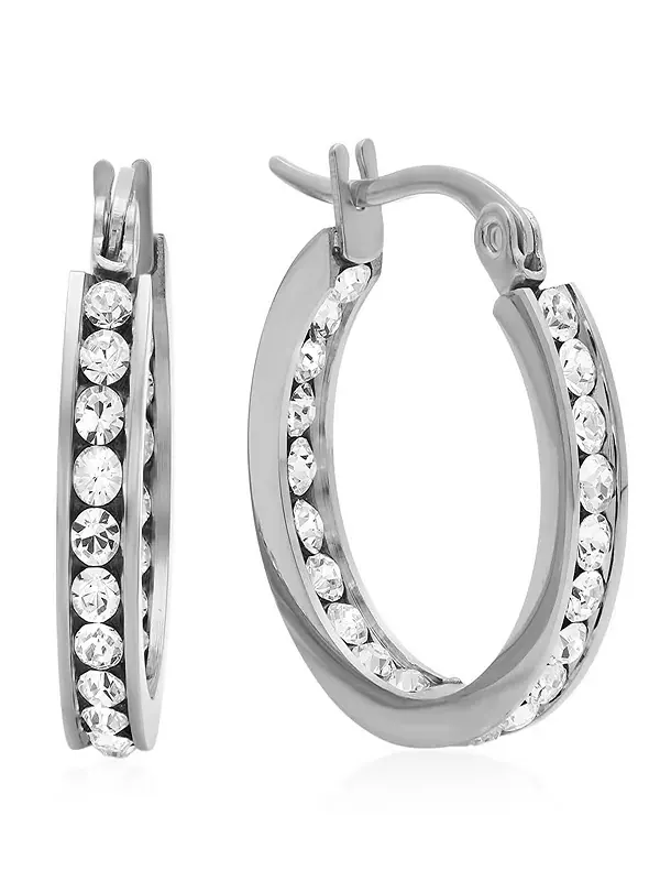 Женские серьги-кольца из нержавеющей стали, украшенные кристаллами Swarovski Steeltime