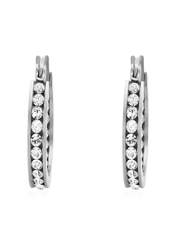Женские серьги-кольца из нержавеющей стали, украшенные кристаллами Swarovski Steeltime — изображение 2 из 3