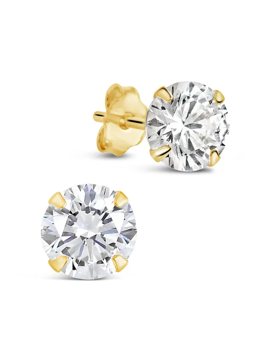 Серьги-гвоздики из стерлингового серебра с фианитами 6 мм Sterling Forever — изображение 1 из 4, оттенок золото