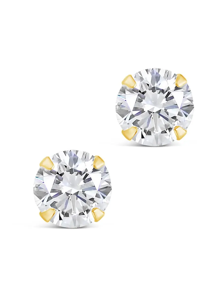 Серьги-гвоздики из стерлингового серебра с фианитами 6 мм Sterling Forever — изображение 2 из 4, оттенок золото