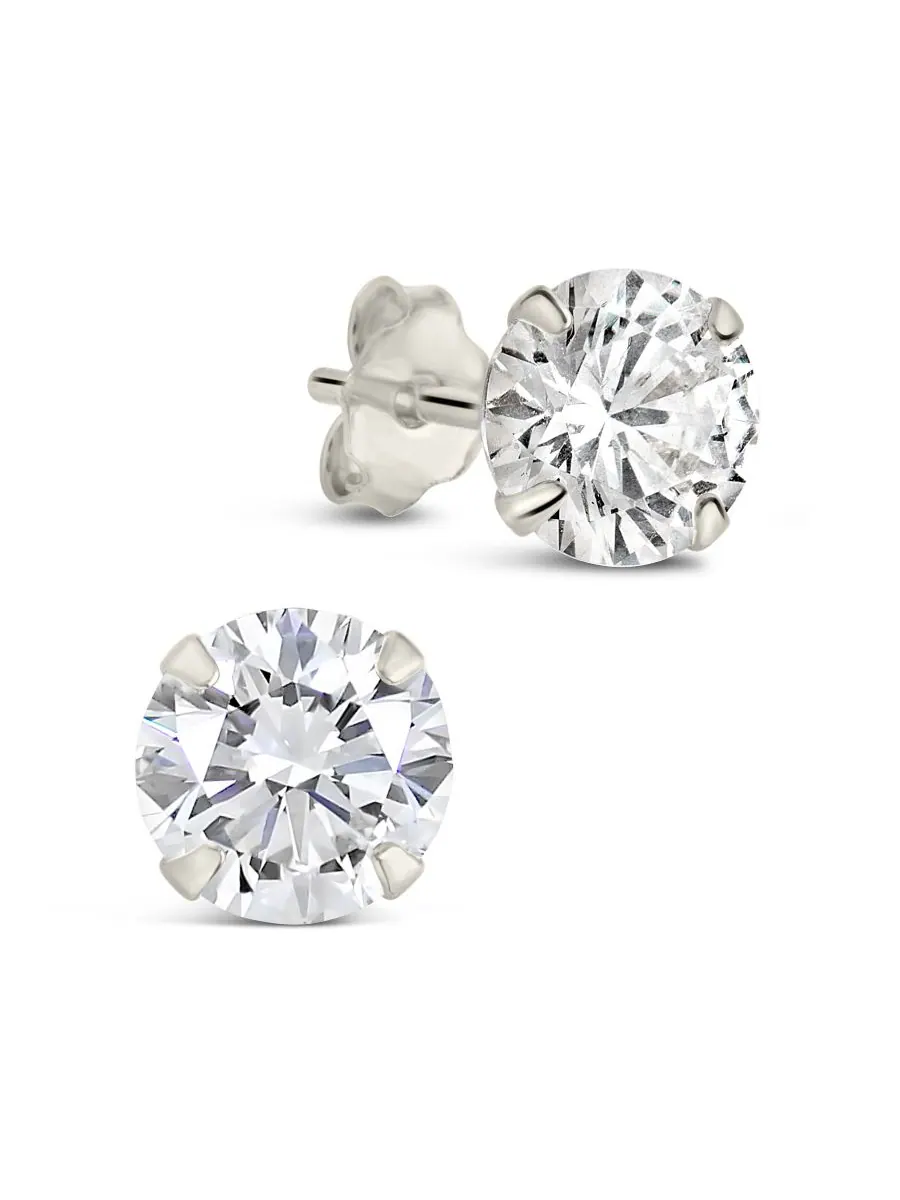 Серьги-гвоздики из стерлингового серебра с фианитами 6 мм Sterling Forever — серебристый
