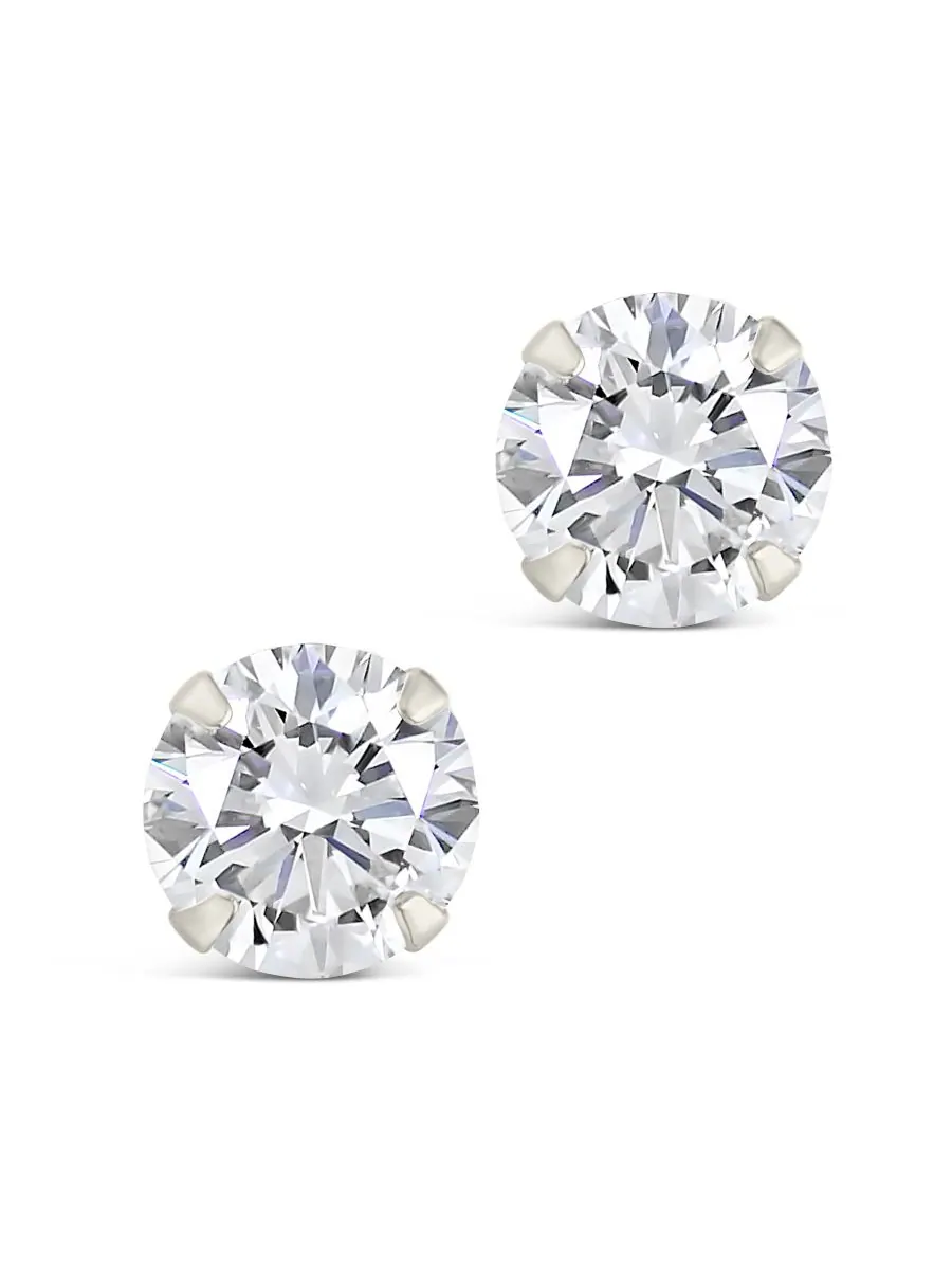 Серьги-гвоздики из стерлингового серебра с фианитами 6 мм Sterling Forever — изображение 2 из 4, оттенок серебряный