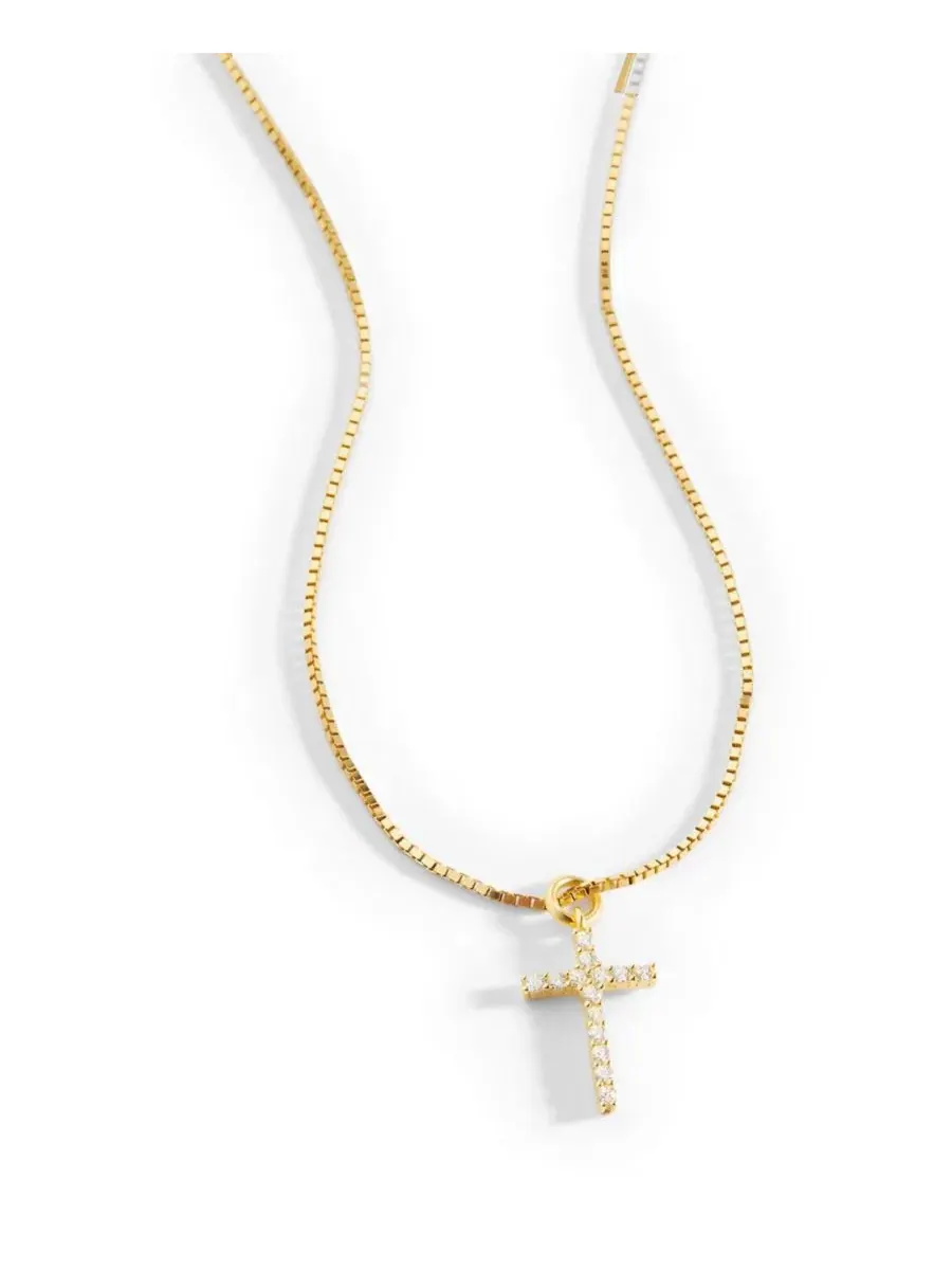 Кулон-крест с бриллиантовой огранкой Pave Cross Necklace Mint & Lily — серебристый