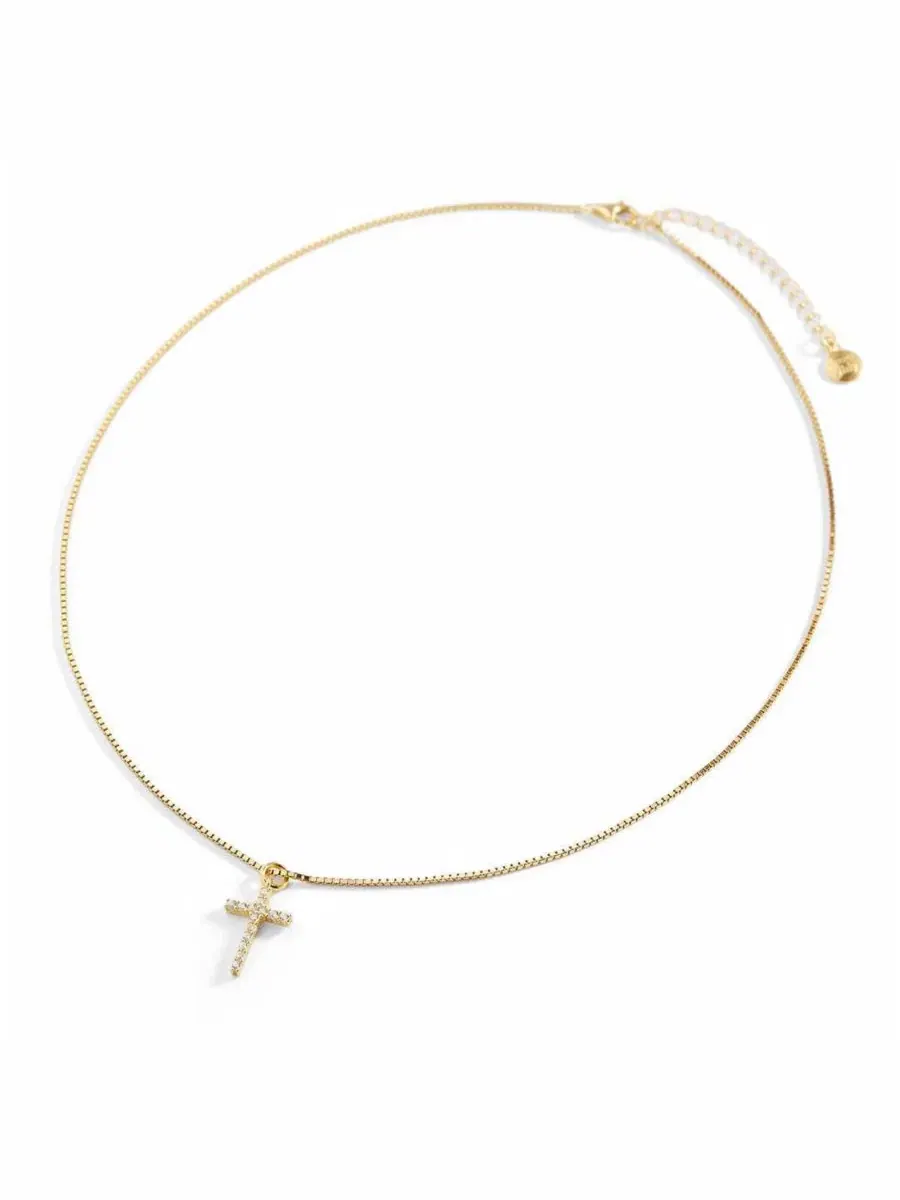 Кулон-крест с бриллиантовой огранкой Pave Cross Necklace Mint & Lily — изображение 3 из 3, оттенок золотистый серебристый