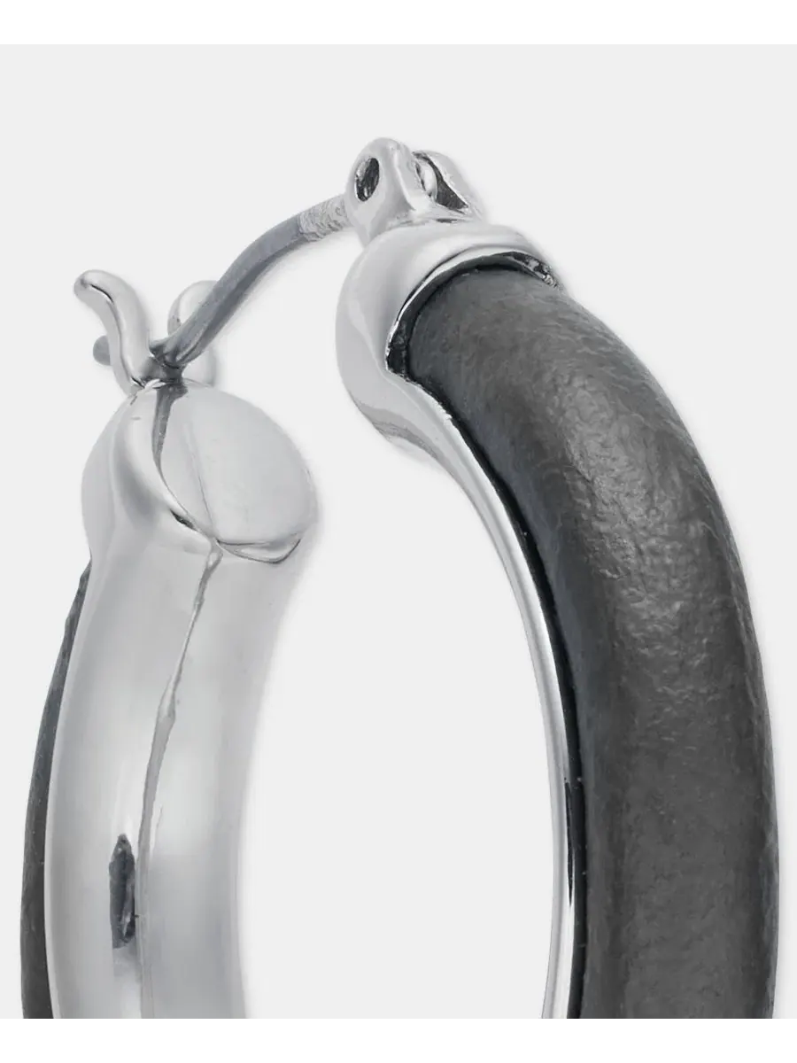 Серьги-кольца с кожаной вставкой Anne Klein — изображение 4 из 4, оттенок черный
