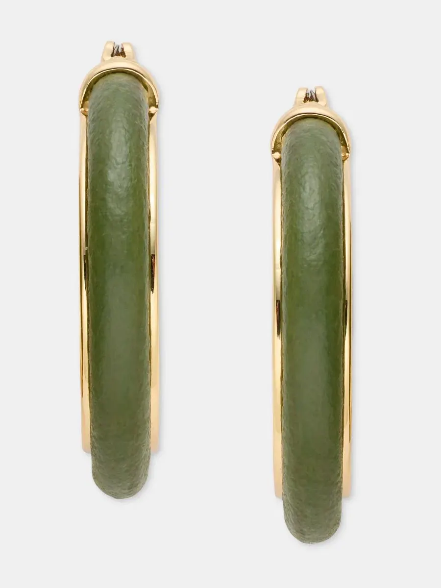 Серьги-кольца с вставкой из кожи, Medium Leather Inlay Hoop Earrings Anne Klein