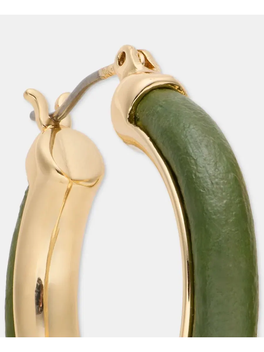 Серьги-кольца с вставкой из кожи, Medium Leather Inlay Hoop Earrings Anne Klein — изображение 4 из 4, оттенок зеленый