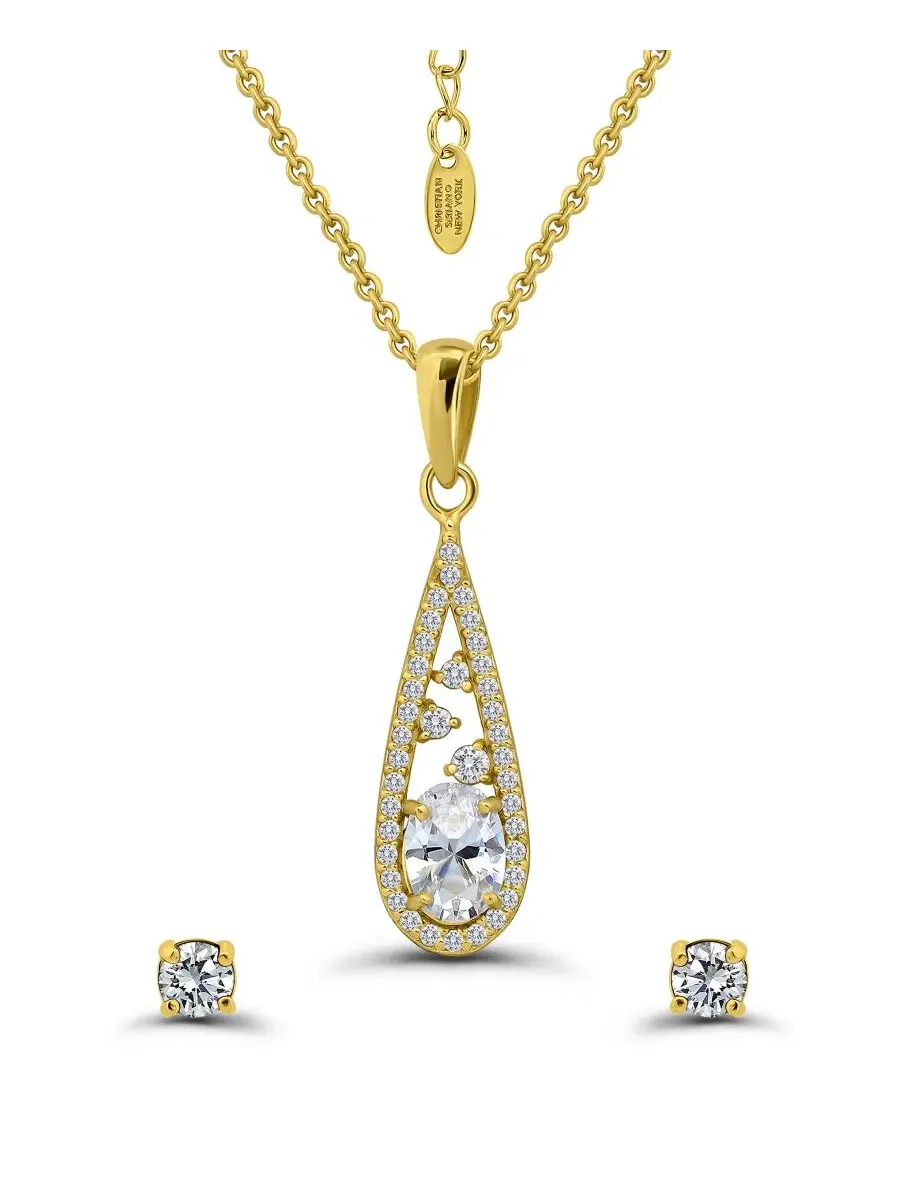 Комплект из кулона-подвески и сережек с фианитами, модель Teardrop Pave Halo Christian Siriano New — изображение 2 из 5