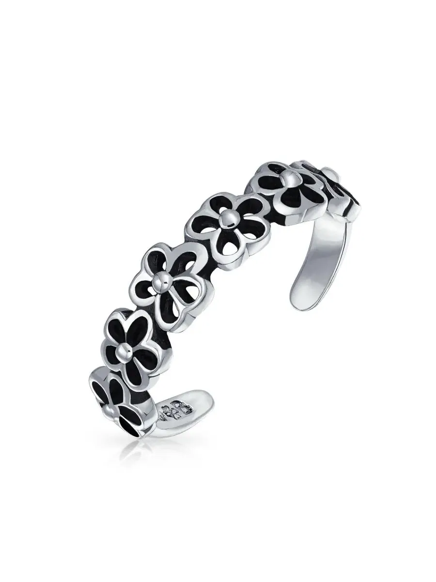 Кольцо на палец ноги с цветочным дизайном, комплект из 2 шт Bling Jewelry — изображение 2 из 5, оттенок серебристый