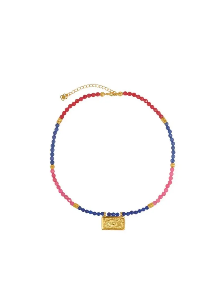 Ожерелье-амулет с камнями и глазом Фатимы Arden Evil Eye Gemstone Beaded Ottoman Hands — золотистый