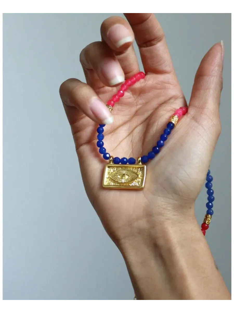 Ожерелье-амулет с камнями и глазом Фатимы Arden Evil Eye Gemstone Beaded Ottoman Hands — изображение 3 из 9, оттенок золото