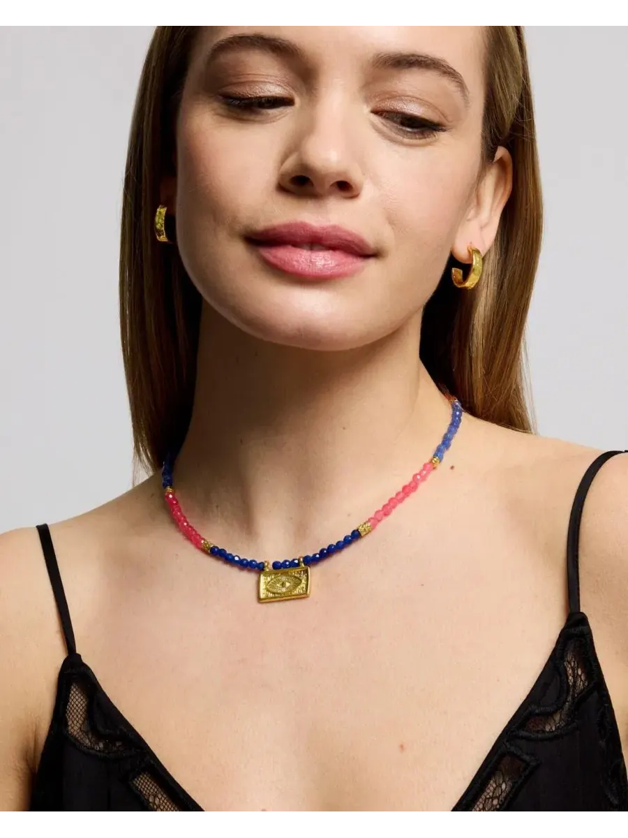 Ожерелье-амулет с камнями и глазом Фатимы Arden Evil Eye Gemstone Beaded Ottoman Hands — изображение 9 из 9, оттенок золото