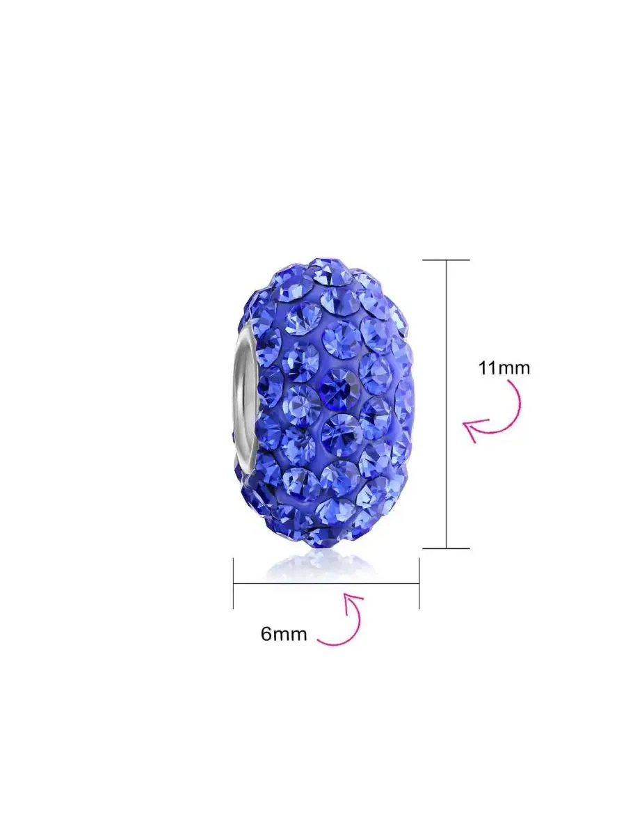 Комплект бусин-шармов с кристаллами, стерлинговое серебро 925 Bling Jewelry — изображение 3 из 3, оттенок синий
